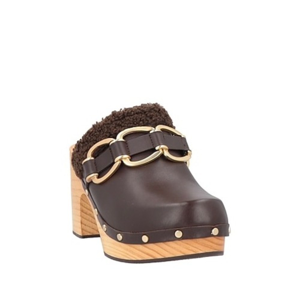 NWOB Maje Dora Wood Clog Mules‎ Womens 41 Gold Chain Mob Wife Boho Maximalist